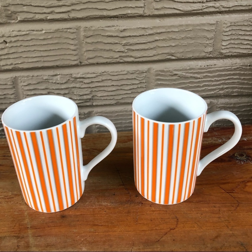 Set of 2 Konitz Basics Orange & White Striped Porcelain Cups 10oz